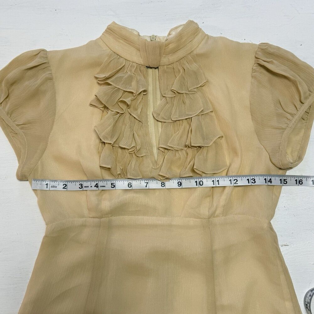 Nanette Lepore VTG Blouse 0 100% Silk Crinkle Cream Victorian Ruffle Fitted Zip - Picture 13 of 16